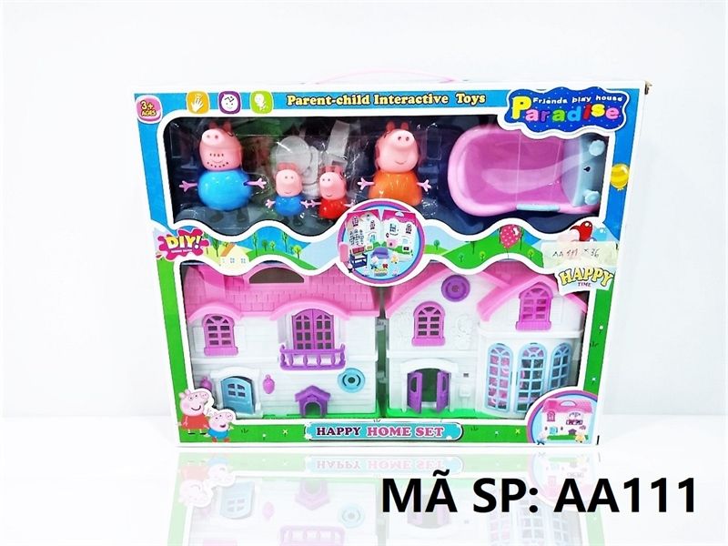  AA111 HỘP NỘI THẤT NHÀ + 4C HEO HỒNG PIG PEPPA + BỐN TẮM Happy Home Set AA101…AA115, BB101…BB115 
