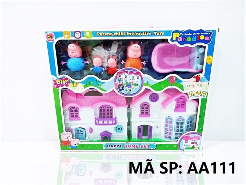  AA111 HỘP NỘI THẤT NHÀ + 4C HEO HỒNG PIG PEPPA + BỐN TẮM Happy Home Set AA101…AA115, BB101…BB115 