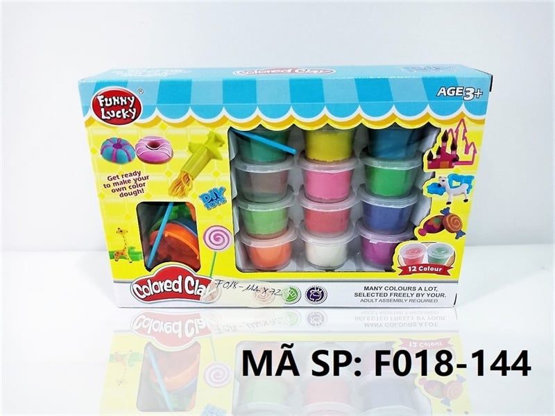  F018-141 HỘP ĐẤT SÉT NẶN KẸO 12 HŨ + KHUÔN Colored Clay 