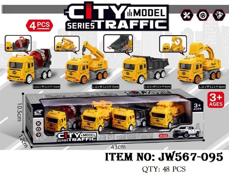  JW567-095 HỘP XE CÔNG TRÌNH TRỚN 4C ĐỦ MẪU (BỒN, CÀO, BEN, CẢU) 