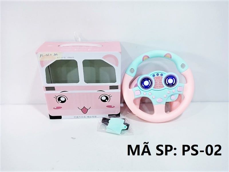  PS-02 HỘP VÔ LĂNG XE HƠI CHO BÉ PIN NHẠC ĐÈN (HỒNG 