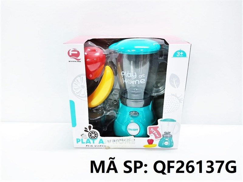  QF26137G HỘP BẾP MÁY XAY SINH TỐ PIN + CHUỐI, TÁO, CA Play At Home (XANH 