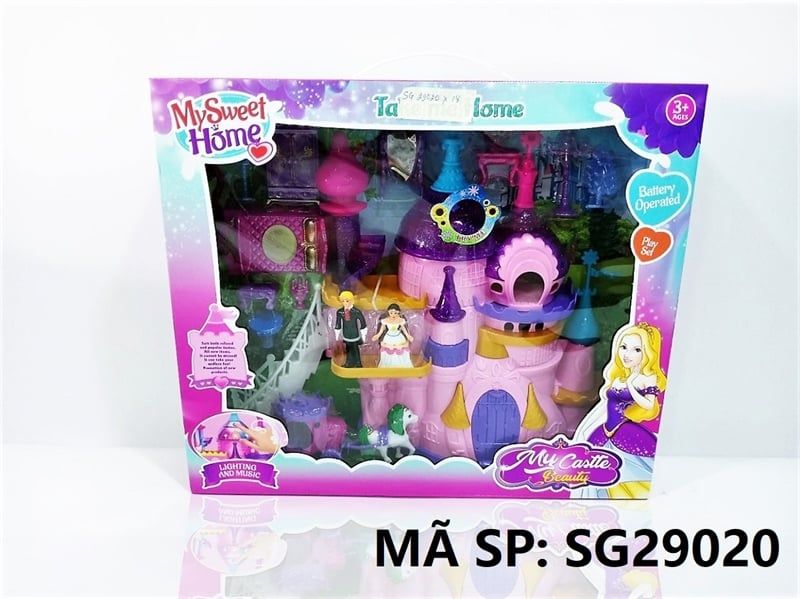  SG29020 HỘP NỘI THẤT NHÀ LÂU ĐÀI PIN+ XE NGỰA, GIƯỜNG, TỦ, GƯƠNG, GHẾ + 2C BÉ My Cartte Beauty 