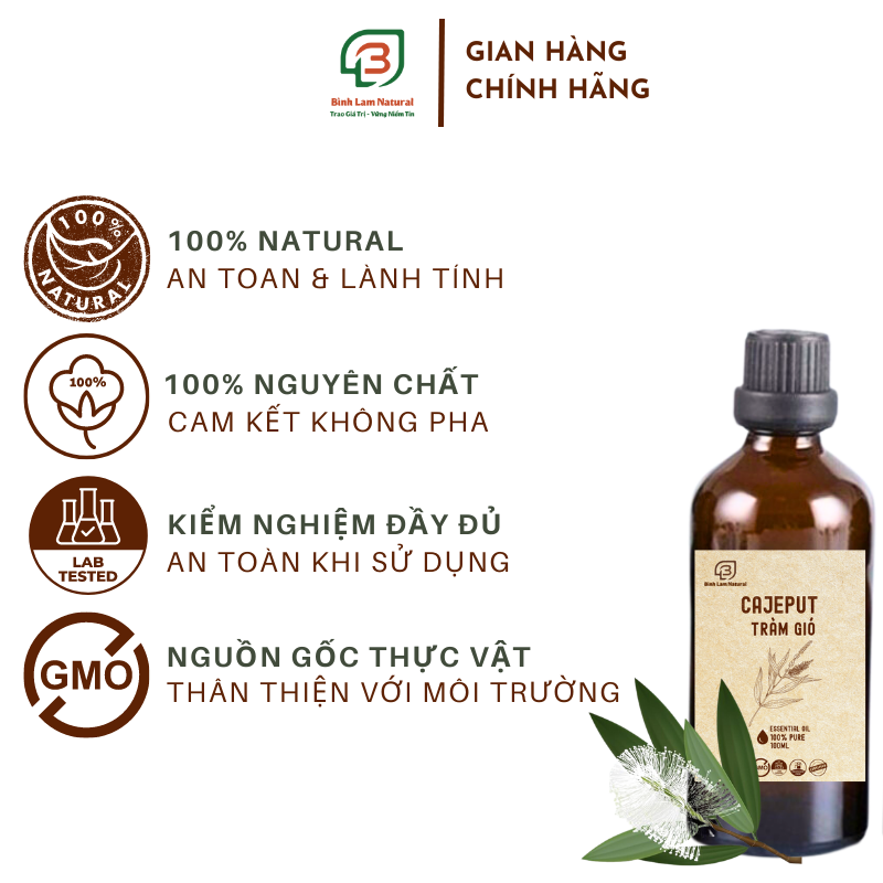  Tinh dầu tràm gió nguyên chất giữ ấm cho bé, khử mùi, kháng khuẩn, đuổi muỗi Bình Lam Natural 100ml 