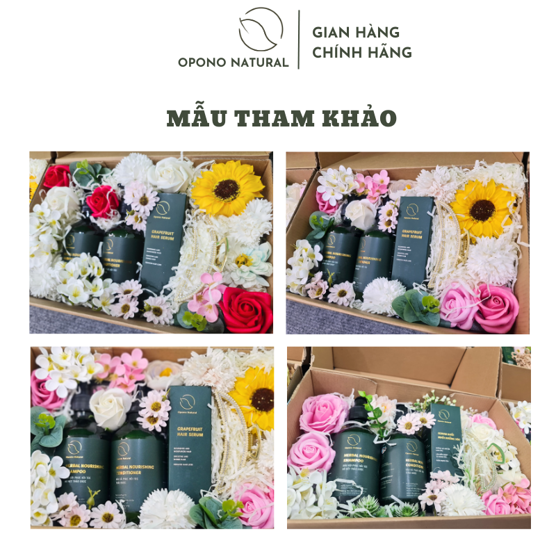  Set quà tặng Dầu gội -  Dầu xả - Tinh dầu bưởi kích mọc tóc, phục hồi tóc Opono Natural - LUXURY - 300ml-260ml-100ml 