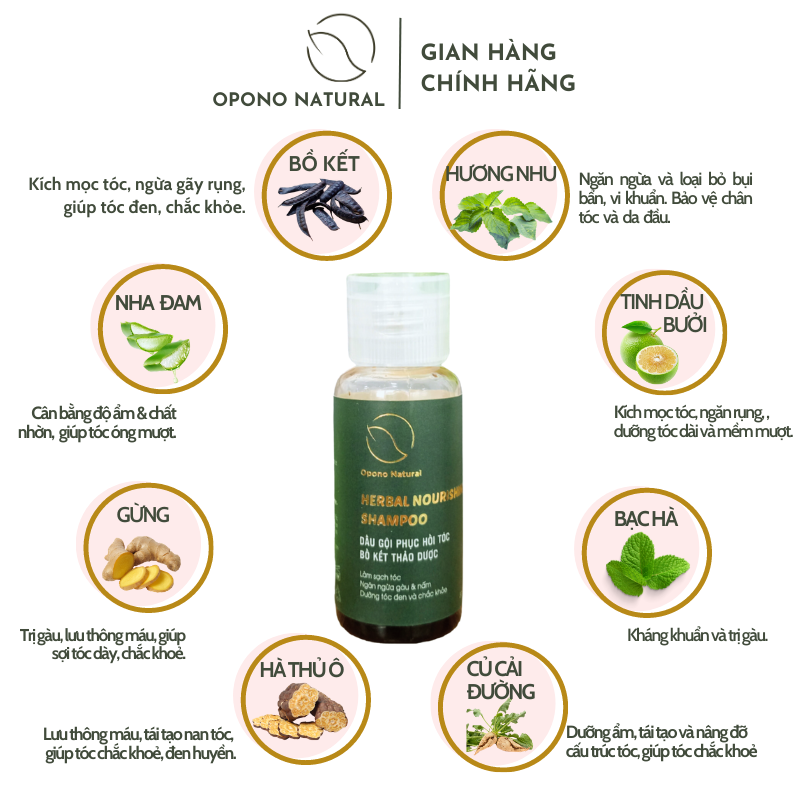  Combo du lịch Dầu gội, Dầu xả, Tinh dầu bưởi kích mọc tóc, ngăn gàu, dưỡng tóc Opono Natural - Size du lịch 30ml 