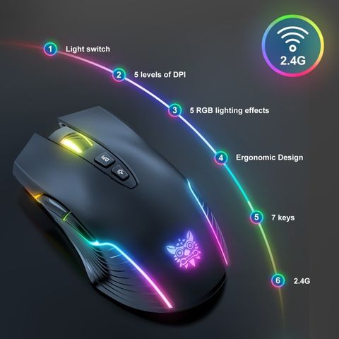  Onikuma CW905 2.4G Chuột không dây RGB (Đen) 