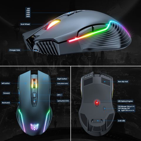  Onikuma CW905 2.4G Chuột không dây RGB (Đen) 