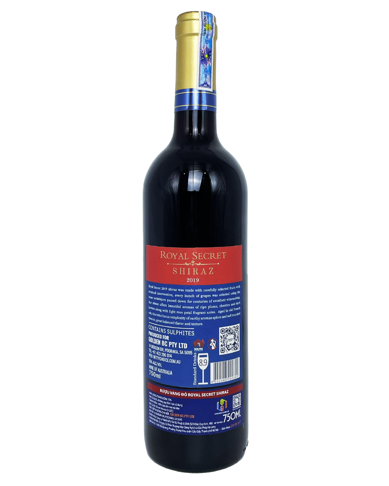  Rượu vang đỏ Úc Shiraz Royal Secret trên 5% ABV* 