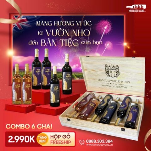  Combo 6 chai rượu vang Heart of the Murray + hộp gỗ 6 