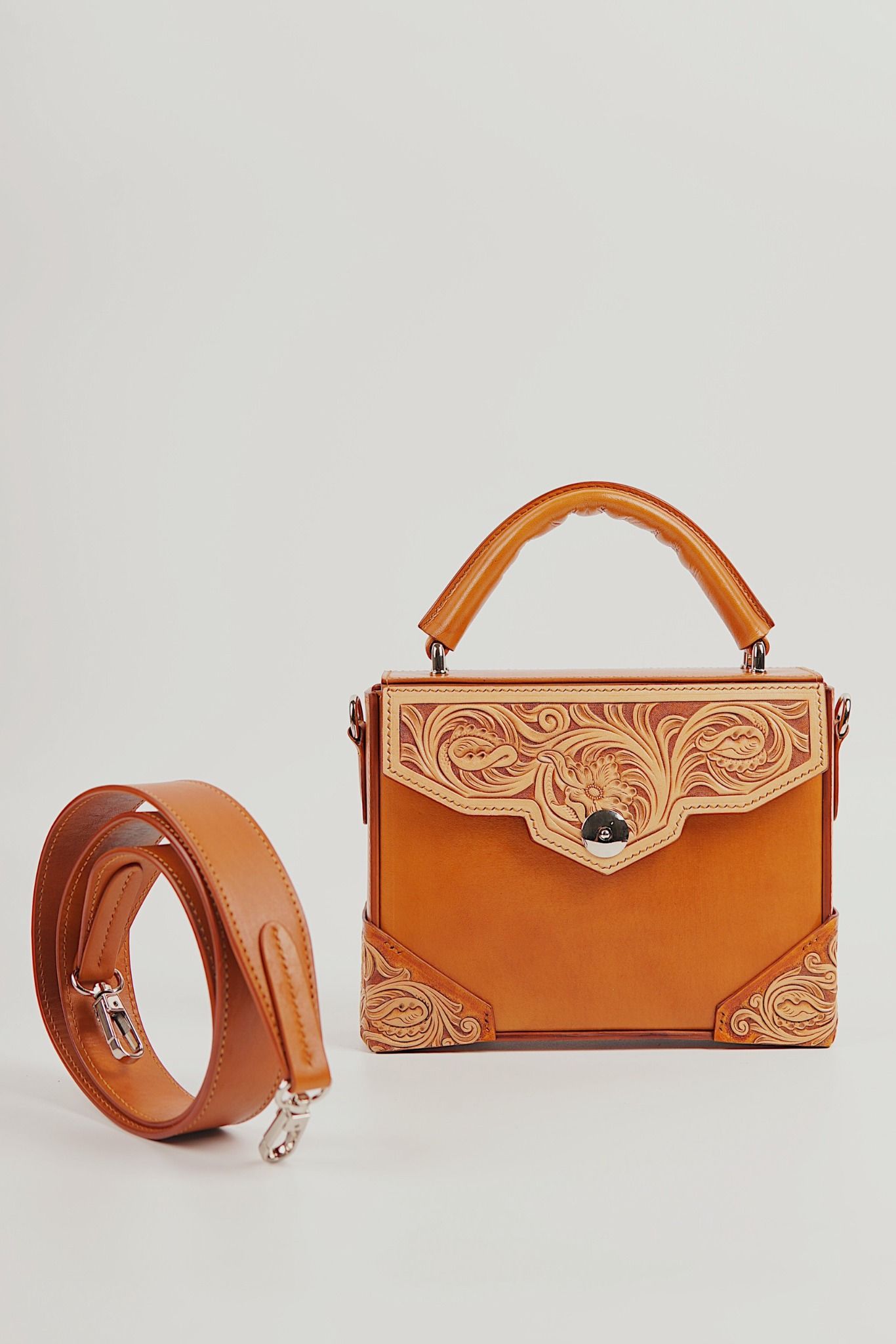 Box Bag (Flap and Bottom Hand Carved)