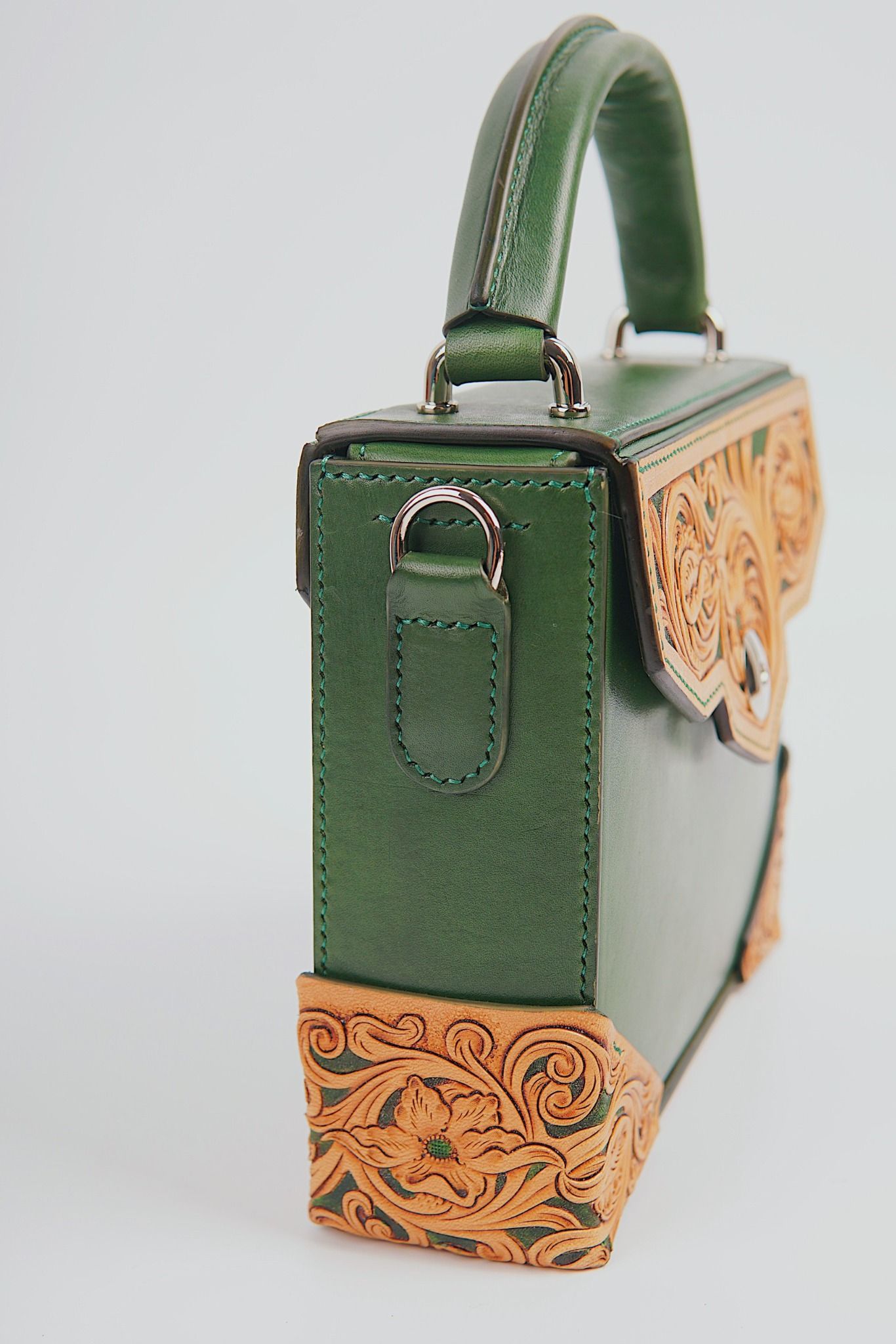 Box Bag (Flap and Bottom Hand Carved)