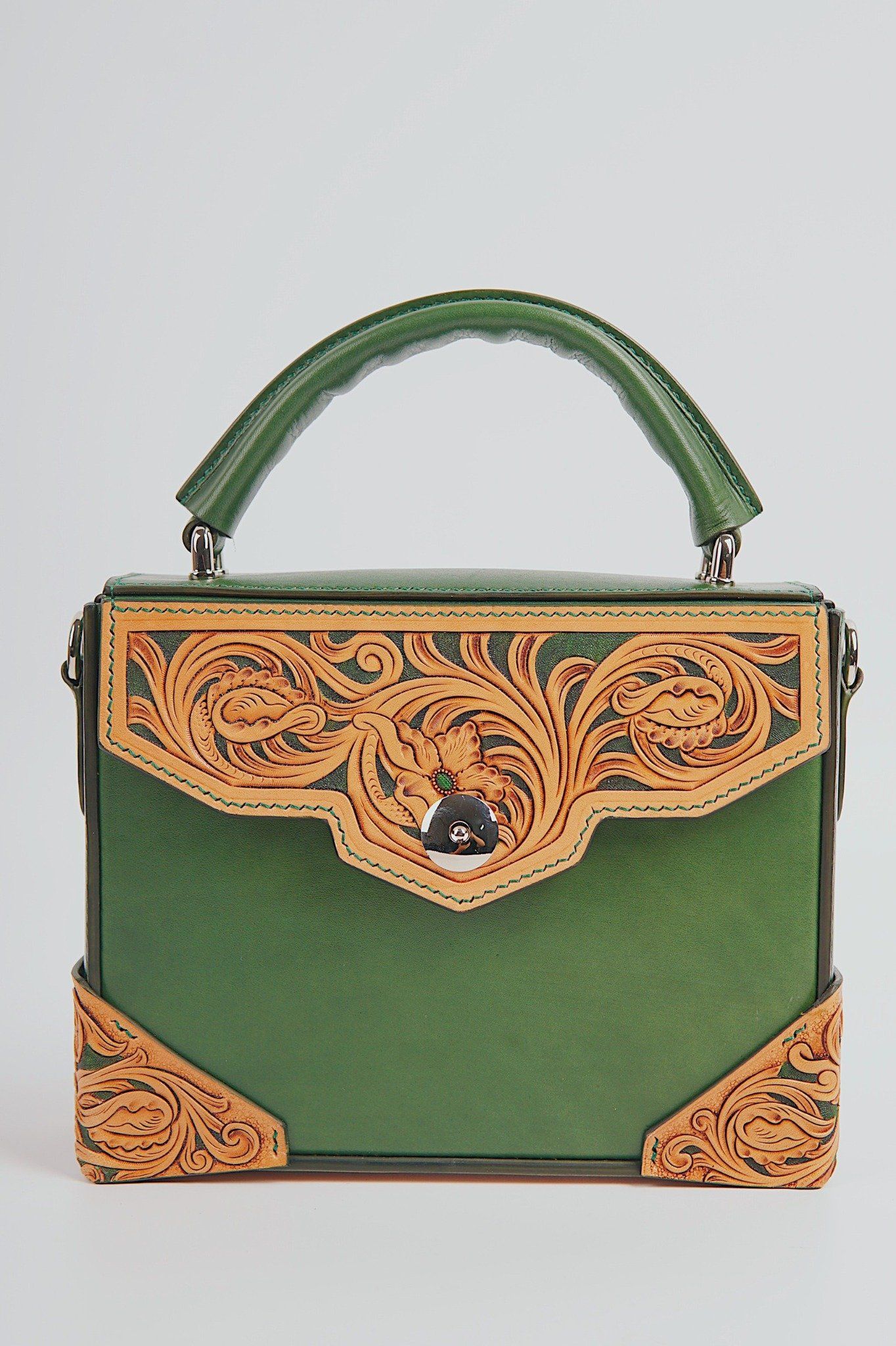 Box Bag (Flap and Bottom Hand Carved)