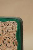 Hand Carved Accordion Zipper Wallet