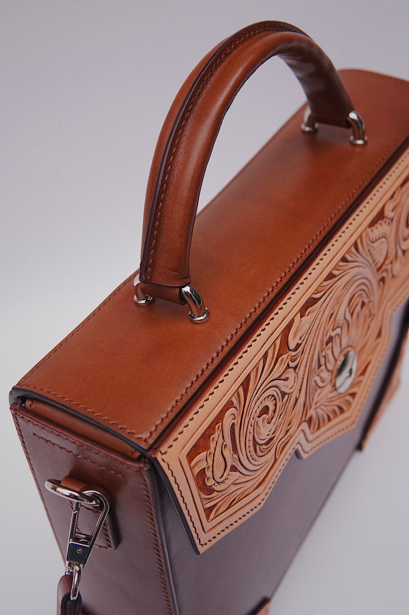 Box Bag (Flap and Bottom Hand Carved)