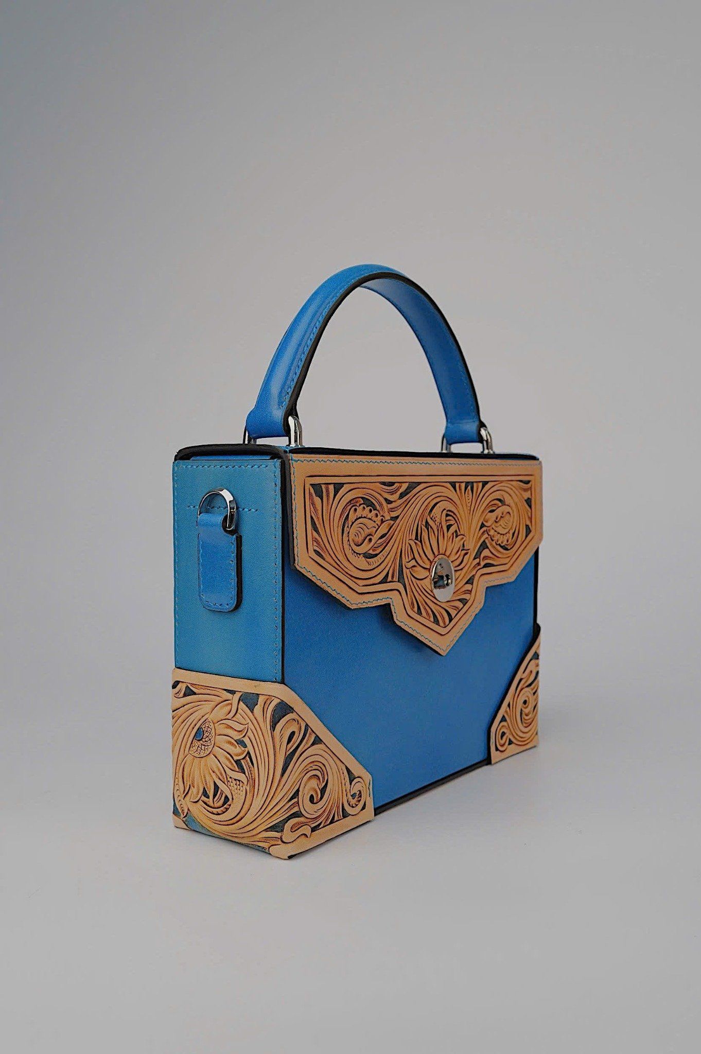 Box Bag (Flap and Bottom Hand Carved)