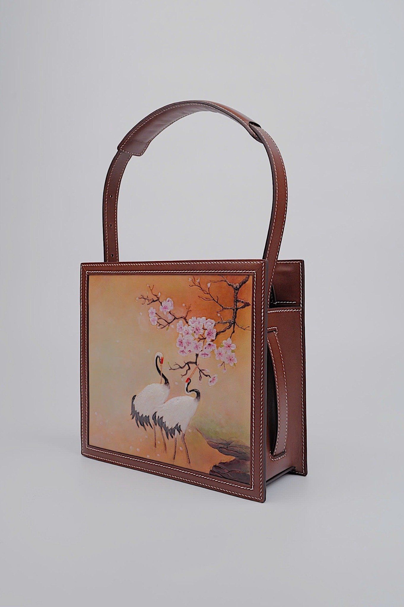 Crane Bird And Blossom (Hand Carved Square Bag)