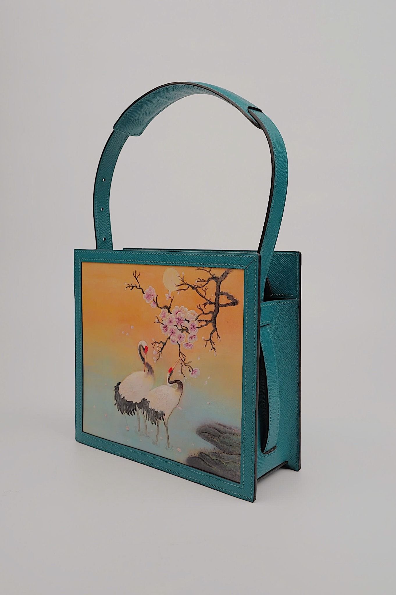 Crane Bird And Blossom (Hand Carved Square Bag)