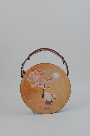 Crane Bird And Blossom (Hand Carved Round Bag) 