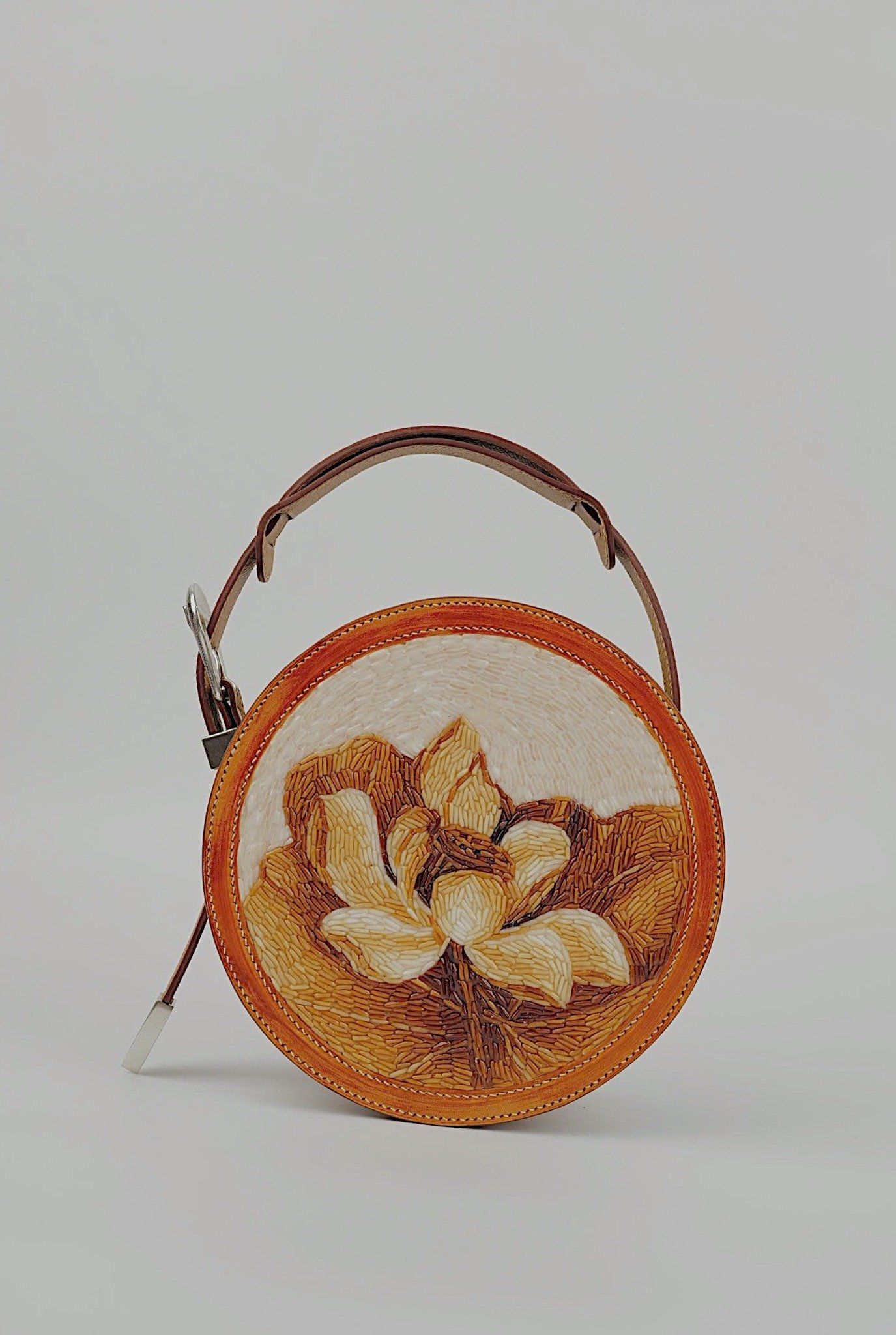 Vietnamese Lotus Rice Painting Round Bag