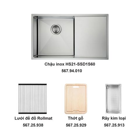 chậu inox Häfele HS21-SSD1S60 và phụ kiện