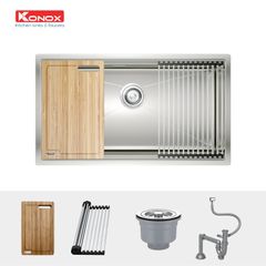 Chậu rửa bát 1 hố KN8046SU TẶNG vòi rửa bát dây rút RENO