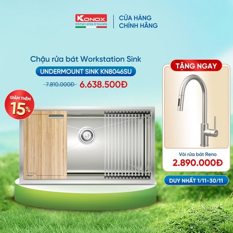 Chậu rửa bát 1 hố KN8046SU TẶNG vòi rửa bát dây rút RENO