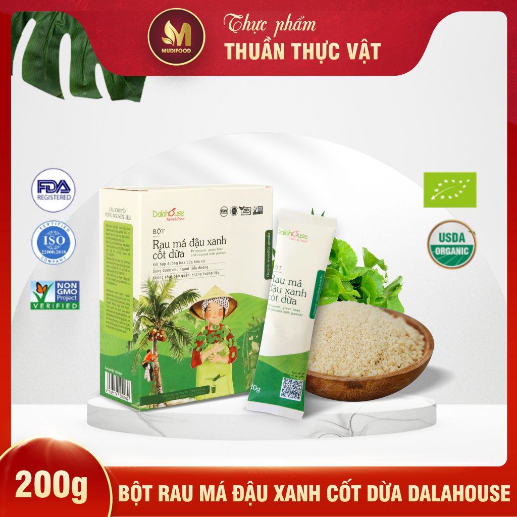 Bột Rau Má Đậu Xanh Cốt Dừa Dalahouse - Bột Rau Củ Hữu Cơ (BRC)