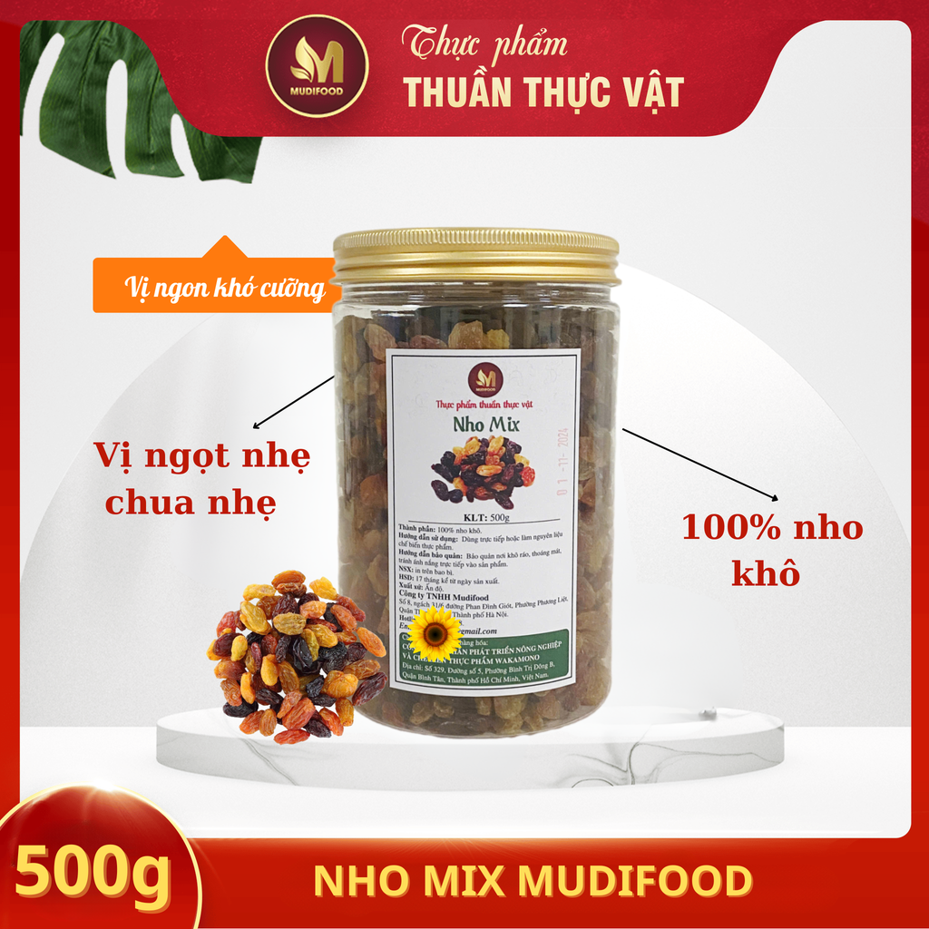 Nho Khô Mix - Thực Phẩm Bổ Sung Dinh Dưỡng Cho Mẹ Bầu, Sau Sinh, Người Ăn Chay, Ăn Vặt (Bánh Và Snack Healthy)