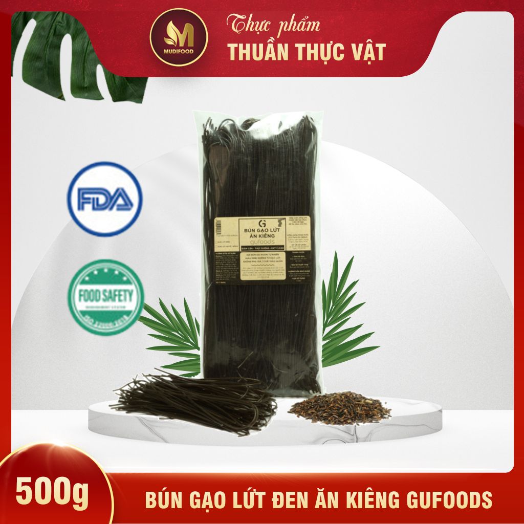 Bún Gạo Lứt Đen Ăn Kiêng GUfoods 500g -  Thực Phẩm Bổ Sung Dinh Dưỡng Cho Mẹ Bầu, Sau Sinh, Người Bị Tiểu Đường, Người Ăn Chay, Ăn Kiêng, Giảm Cân, Thực Dưỡng, Eat Clean, Healthy, Tốt Cho Tim Mạch (Bún, Phở, Gạo, Mì, Nui)