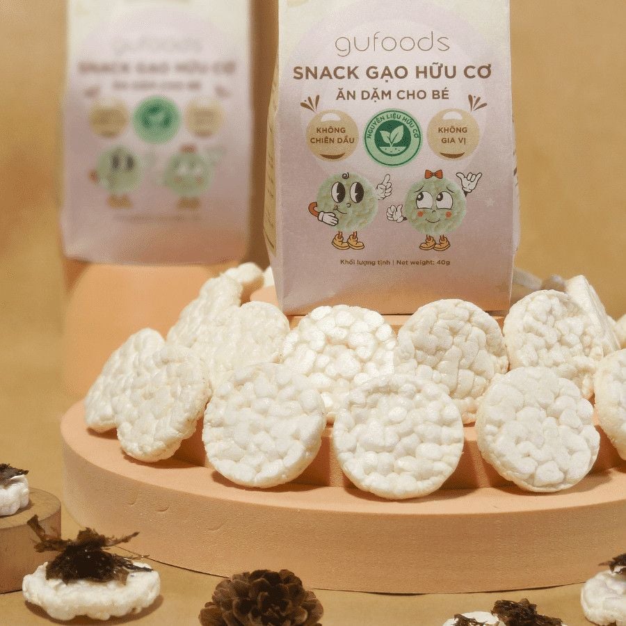 Bánh Snack Ăn Dặm Hữu Cơ Cho Bé GUfoods 40g - Thành Phần Gạo Organic, Không Gia Vị, Dễ Tiêu Hoá, Phù Hợp Cho bé Từ 1 Tuổi (Bánh, Snack, Hạt Và Trà)