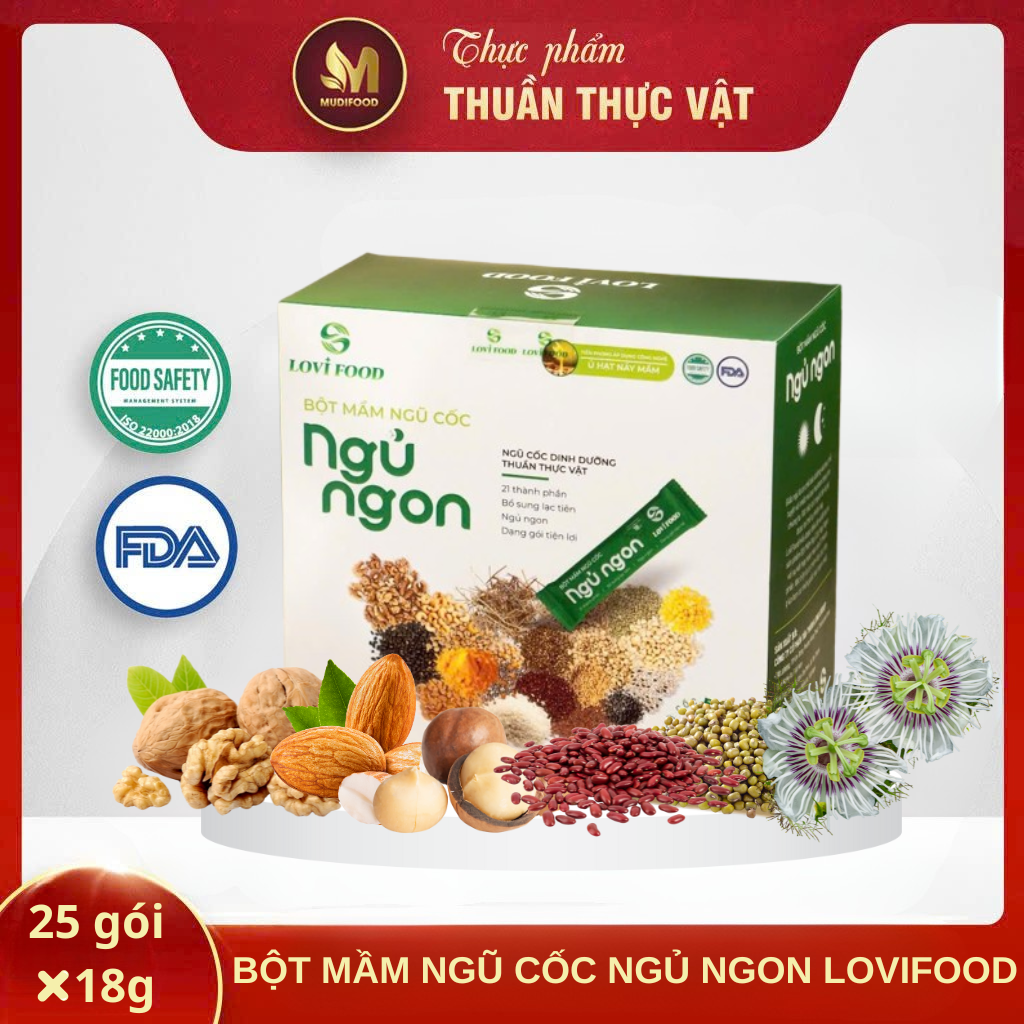 Bột Mầm Ngũ Cốc Ngủ Ngon Lovifood 450g (25 gói x 18g)  - Thực Phẩm Bổ Sung Dinh Dưỡng Cho Mẹ Bầu, Sau Sinh, Người Già, Người Tiểu Đường, Ăn Chay, Ăn Kiêng, Eat Clean, Healthy, Tốt Cho Tim Mạch, Giúp Ngủ Ngon Hơn