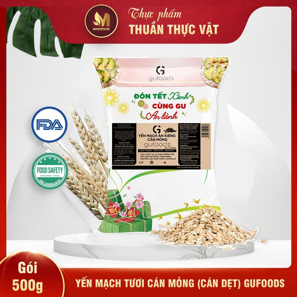 Yến Mạch Tươi Cán Mỏng (Cán Dẹt) GUfoods 500g - Thực Phẩm Bổ Sung Dinh Dưỡng Cho Người Tiểu Đường, Người Giảm Cân, Ăn Kiêng, Tập Gym, Eat Clean, Healthy, Hàm Lượng Giàu Chất Xơ (Bún, Phở, Gạo, Mì, Nui)