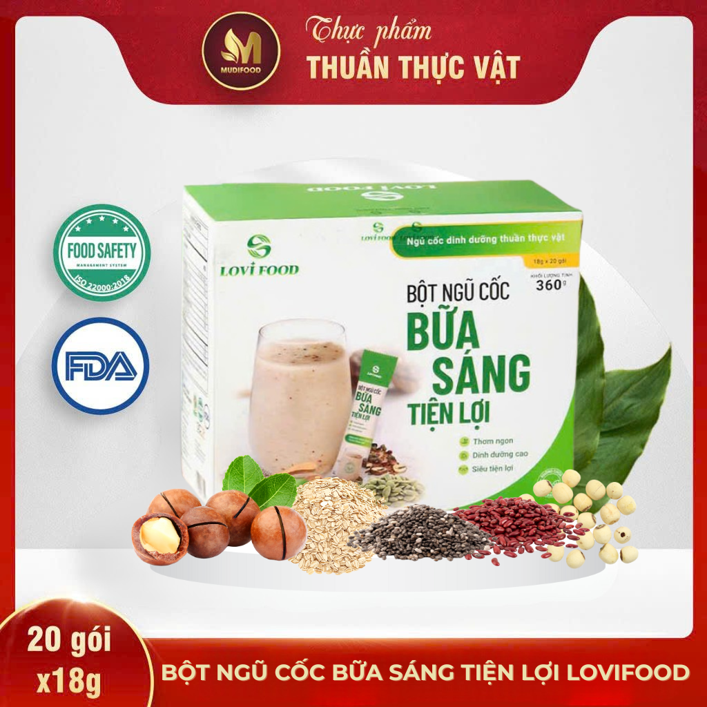Bột Ngũ Cốc Bữa Sáng Tiện Lợi Lovifood 360g - Thực Phẩm Bổ Sung Dinh Dưỡng Người Già, Ăn Chay, Ăn Kiêng, Người Chơi Thể Thao, Healthy