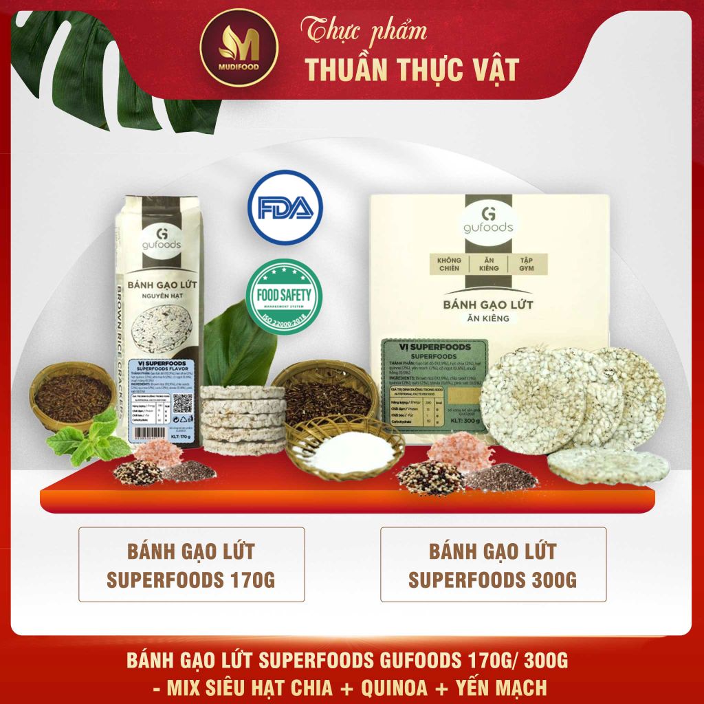 [Vị Superfoods] - Bánh Gạo Lứt Mix Superfoods GUfoods 170g/ 300g - Thực Phẩm Bổ Sung Dinh Dưỡng Cho Mẹ Bầu, Sau Sinh, Người Ăn Chay, Ăn Kiêng, Giảm Cân, Tập Gym, Eat Clean, Hàm Lượng Giàu Protein Và Chất Xơ (Bánh Và Snack Healthy)