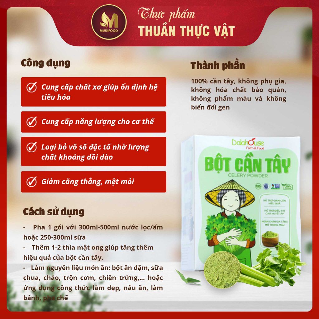 Bột Cần Tây Hữu Cơ Nguyên Chất Sấy Lạnh Dalahouse