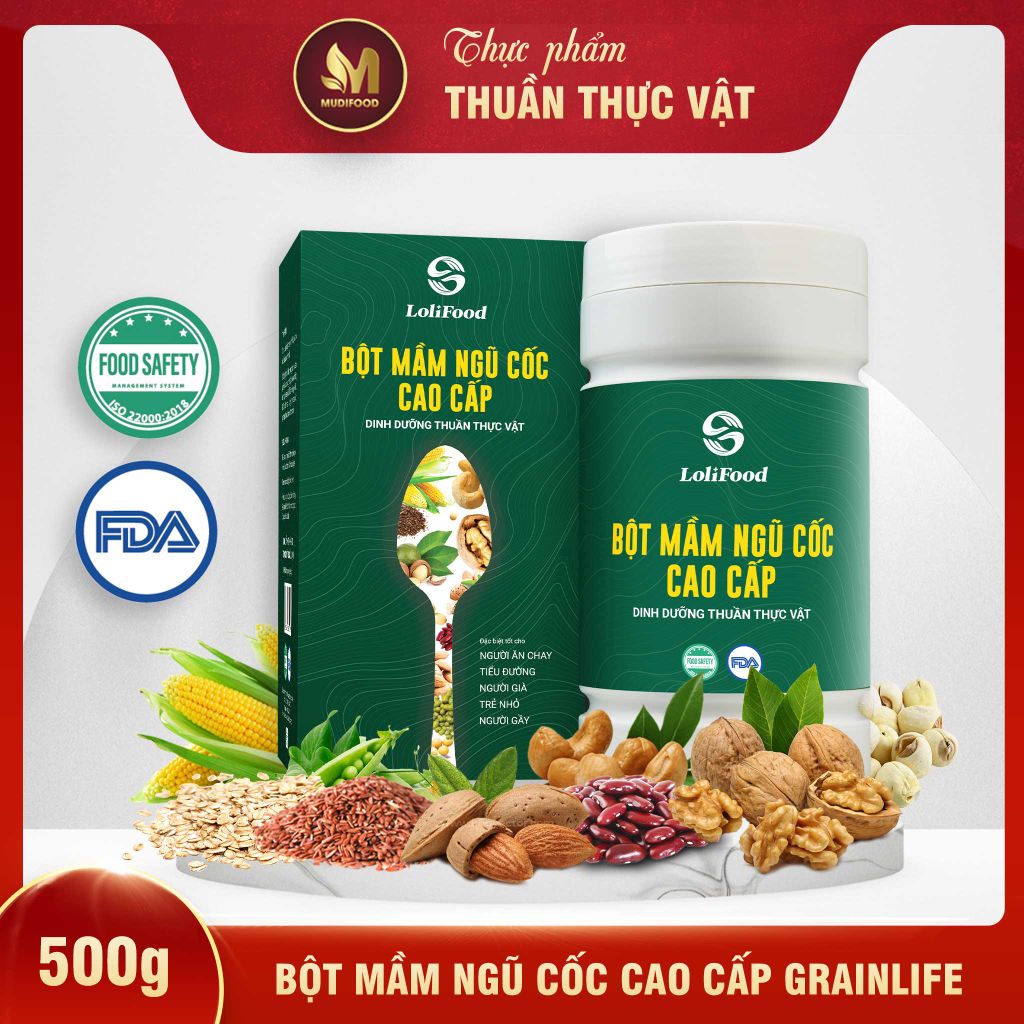 Bột Mầm Ngũ Cốc Cao Cấp Grainlife LOLIFOOD Hộp 500g - Thực Phẩm Bổ Sung Dinh Dưỡng Cho Mẹ Bầu, Sau Sinh, Người Già, Người Tiểu Đường, Ăn Chay, Ăn Kiêng, Eat Clean, Healthy, Tốt Cho Tim Mạch