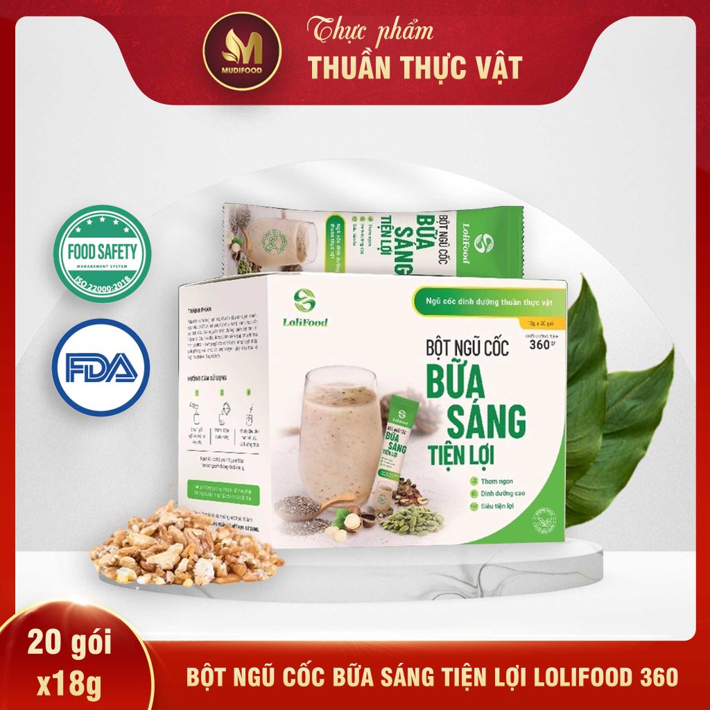 Bột Ngũ Cốc Bữa Sáng Tiện Lợi Lolifood 360g - Thực Phẩm Bổ Sung Dinh Dưỡng Người Già, Ăn Chay, Ăn Kiêng, Người Chơi Thể Thao, Healthy