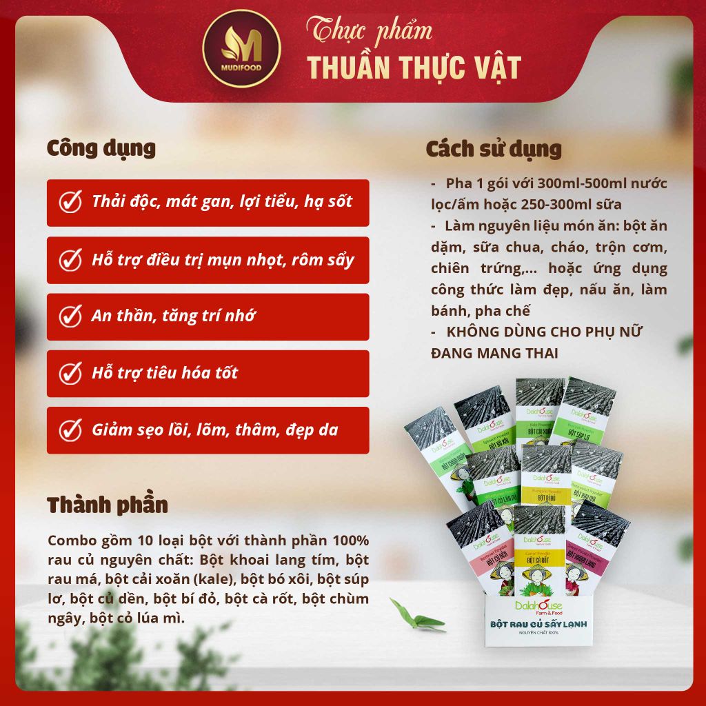 Bột Rau Củ Gói Lẻ 3g Dalahouse - Bột Rau Củ Hữu Cơ Nguyên Chất Sấy Lạnh (BRC)