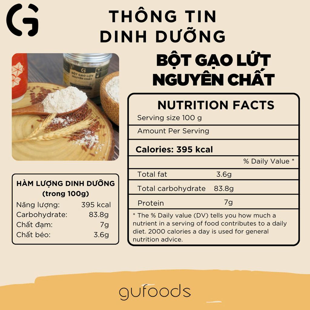 Bột Gạo Lứt Nguyên Chất GUfoods (Hũ 250g) - Tiện Lợi, Healthy, Dễ Tiêu Hoá, Eat Clean, Thực Dưỡng, Thuần Chay, Nấu Cháo (SH)