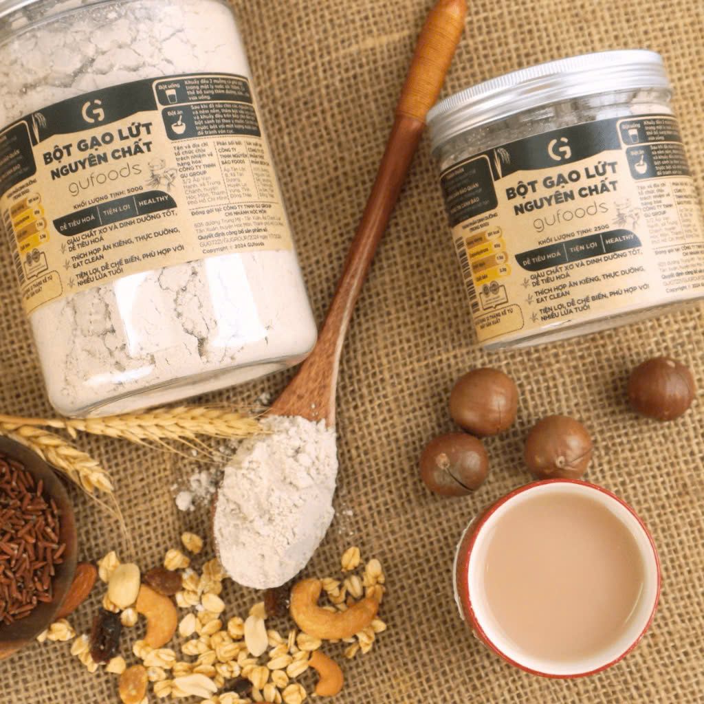 Bột Gạo Lứt Nguyên Chất GUfoods (Hũ 250g) - Tiện Lợi, Healthy, Dễ Tiêu Hoá, Eat Clean, Thực Dưỡng, Thuần Chay, Nấu Cháo (SH)