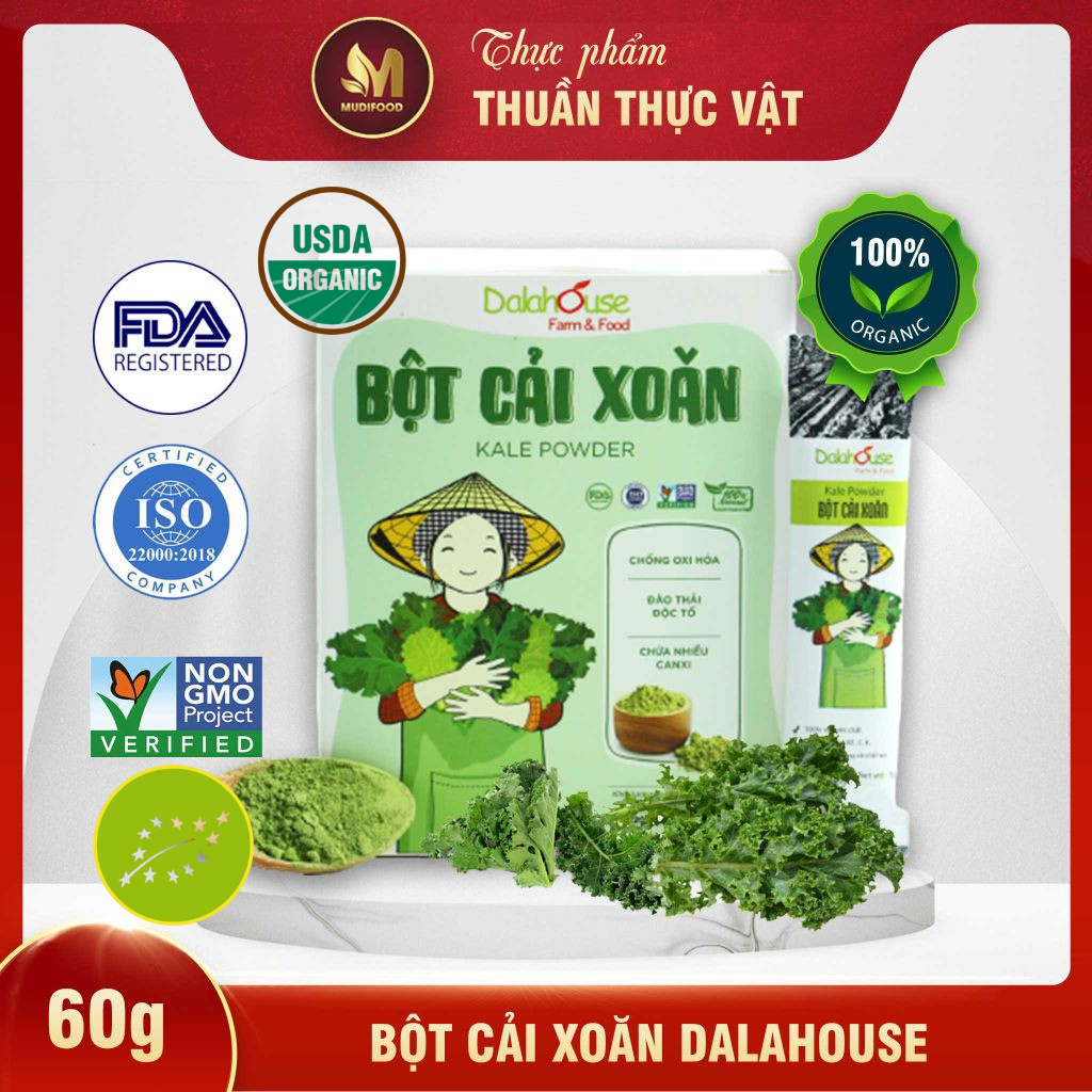 Bột Cải Xoăn (Kale) Dalahouse - Bột Rau Củ Hữu Cơ Nguyên Chất Sấy Lạnh (BRC)