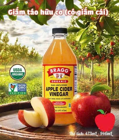 Giấm Táo Hữu Cơ Bragg Organic Mỹ Chai 473ml – Có Giấm Cái Hỗ Trợ Giảm Cân, Detox Cơ Thể (GV)