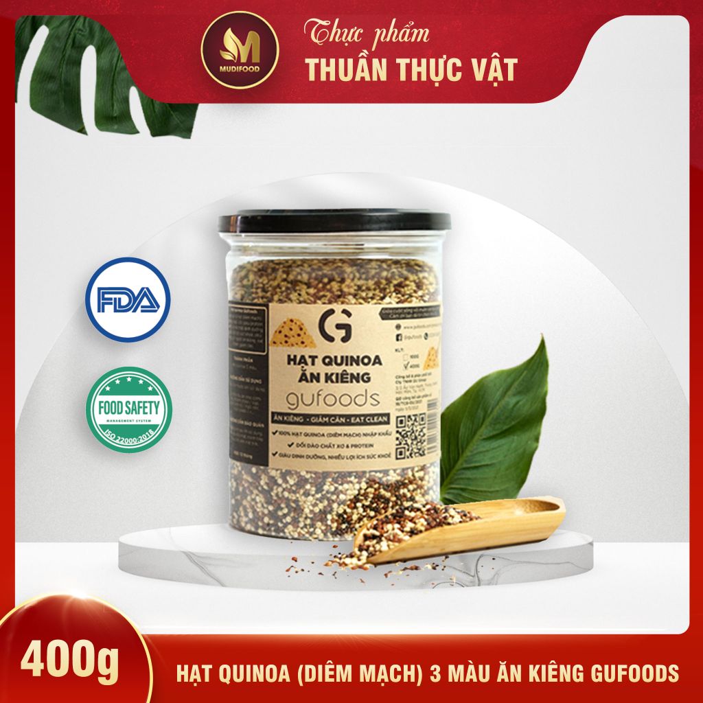 Hạt Quinoa (Diêm Mạch) GUfoods 400g - Thực Phẩm Cho Vào Ngũ Cốc Bổ Sung Dinh Dưỡng Cho Người Giảm Cân, Ăn Kiêng, Ăn Chay, Eat Clean, Healthy, Tốt Cho Tim Mạch, Hàm Lượng Protein Cao