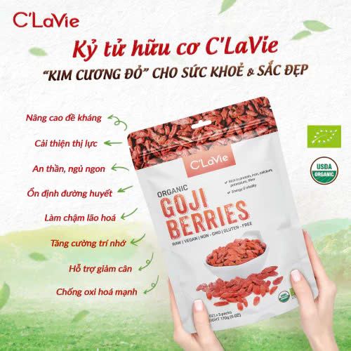 Kỷ Tử Hữu Cơ C'LaVie 170g - Thực Phẩm Bổ Sung Dinh Dưỡng Cho Mẹ Bầu, Người Gìa, Giúp Dễ Ngủ, Tinh Thần Thảo Mái (Bánh, Snack, Hạt Và Trà)