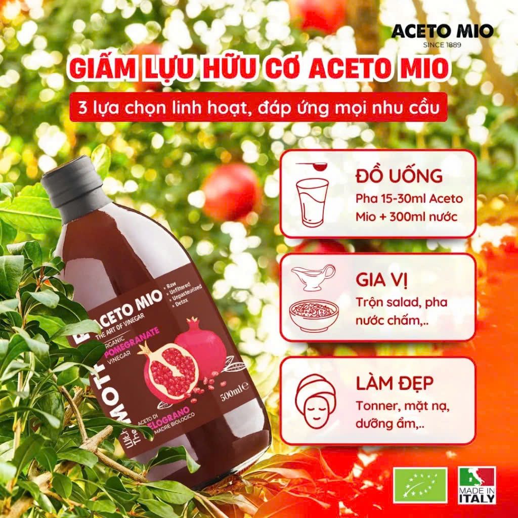 Giấm Lựu Hữu Cơ Aceto Mio (Có Giấm Cái) Chai 500ml, Hỗ Trợ Detox Cơ Thể, Tốt Cho Sức Khỏe (GV)