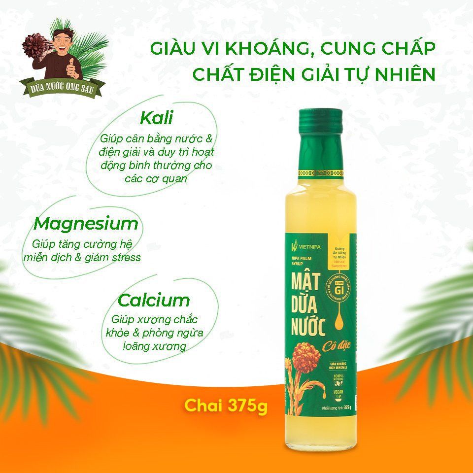 Mật Dừa Nước Vietnipa 375g - Thực Phẩm Bổ Sung Dinh Dưỡng Cho Cả Gia Đình, Người Tiểu Đường, Ăn Kiêng, Ăn Chay, Hàm Lượng Vitamin Và Muối Khoáng Cao (GV)