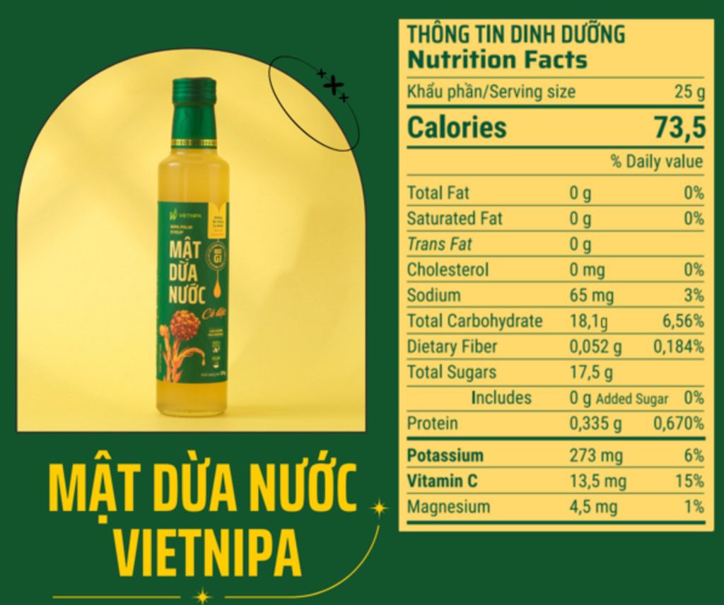 Mật Dừa Nước Vietnipa 375g - Thực Phẩm Bổ Sung Dinh Dưỡng Cho Cả Gia Đình, Người Tiểu Đường, Ăn Kiêng, Ăn Chay, Hàm Lượng Vitamin Và Muối Khoáng Cao (GV)