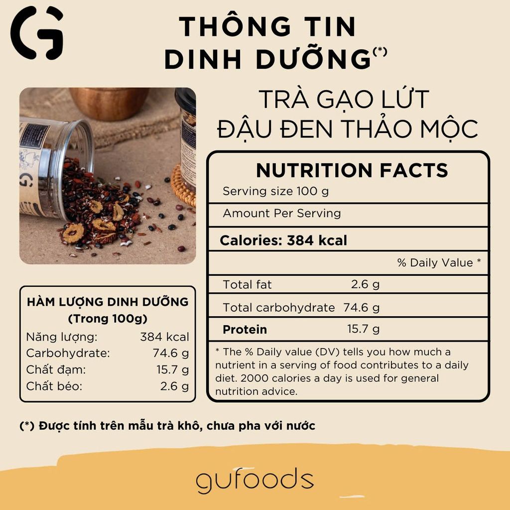 [Vị Thảo Mộc] - Trà Gạo Lứt Đậu Đen GUfoods Hũ 200g/ 500g - Thức Uống Có Lợi Cho Mẹ Bầu, Sau Sinh, Người Tiểu Đường, Người Giảm Cân, Eat Clean, Healthy, Tốt Cho Tim Mạch (Trà)