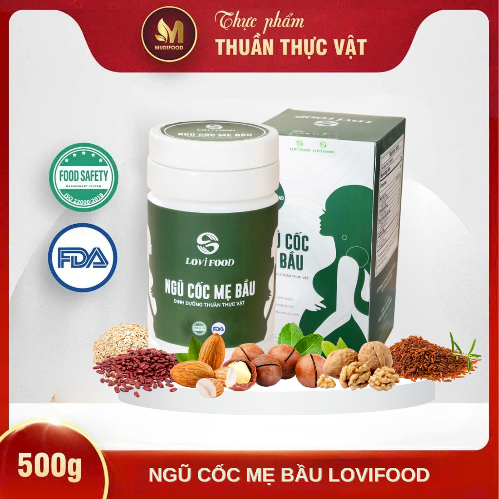 Ngũ Cốc Mẹ Bầu Lovifood Hộp 500g -  Thực Phẩm Bổ Sung Dinh Dưỡng Cho Mẹ Bầu, Mẹ Bầu Bị Tiểu Đường, Sau Sinh, Hàm Lượng Axit Folic, Omega 3, DHA Cao